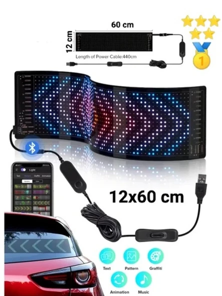 Matrix LED Panel Cama Yapışan Telefon Kontrollü LED Panel Mega Boy 12X60 cm ürün görseli 1
