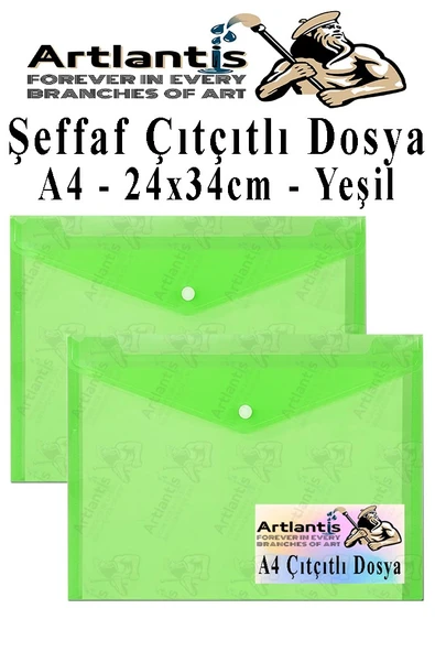 Yeşil A4 Çıtçıtlı Dosya Şeffaf Renkli Zarf Dosya 2 Adet Çıt Çıtlı Dosya Su Geçirmez 100 Yaprak Kapasite ürün görseli 1