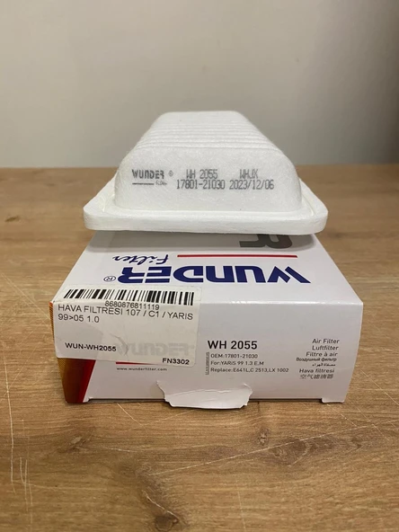 Wunder WH2055 Hava Filtresi 1780121030  Toyota Yaris 1.3 - 1.5 (1999-2005) / Corolla 1.6 / Peugeot 107 1.0 ürün görseli 1