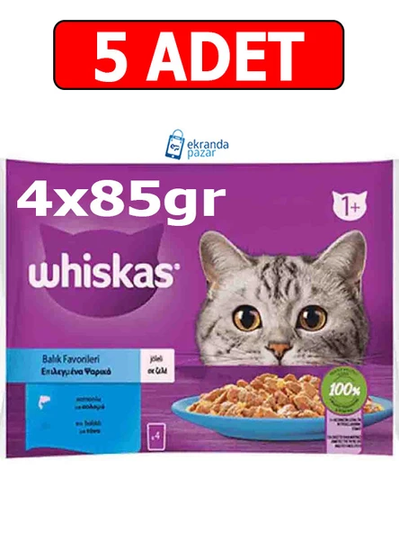 Whiskas ton somon pouch kedi yaş mama (4x85gr) 5adet balık favorileri ton somon kedi konserve ürün görseli 1