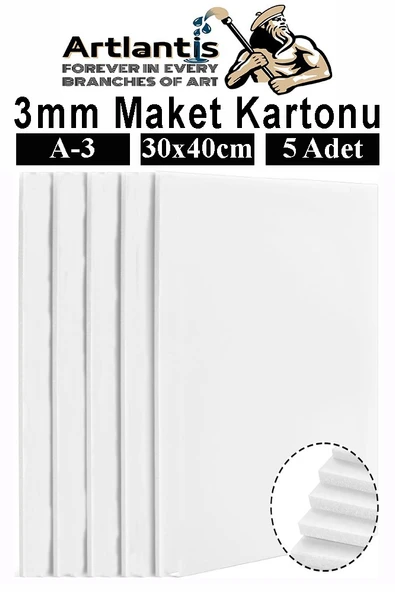 Maket Kartonu Beyaz Fotoblok 3 mm A3 30x40 cm 5 Adet Hobi Sanat Okul Köpüklü Straforlu Maket Kartonu Maket Yapımı ürün görseli 1