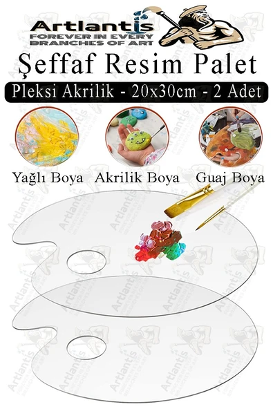 Pleksi Akrilik Resim Paleti 20x30 3mm 2 Adet Oval Palet Plastik Şeffaf Resim Boya Paleti Orta Boy Boyama Tepsisi ürün görseli 1