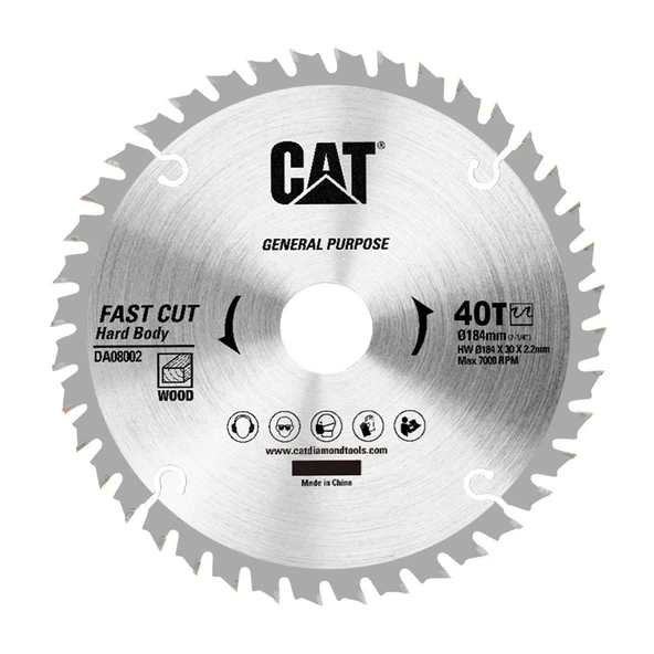 Cat DA08002 184x30mm Ahşap Kesme Elmas, Daire Testere Bıçağı 40 Diş ürün görseli 1