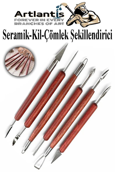 Seramik Kil Çömlek Şekillendirici Ahşap Saplı 6 Parça 1 Paket Seramik Modelaj Oyma ve Temizleme Seti Ebeşuar Heykel Hobi Tasarım ürün görseli 1