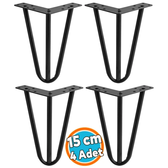 Mobilya Ayağı Üçgen Modern Tasarım Koltuk Sehpa Masa TV Ünitesi Uyumlu 15 cm Siyah Metal 4 Adet ürün görseli 1