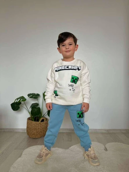 Cg Kids Minecraft Erkek Çocuk 3 İplik Şardonlu Alt Üst Takım Süper Kalite Kumaş Sırt Baskı Detay ürün görseli 1