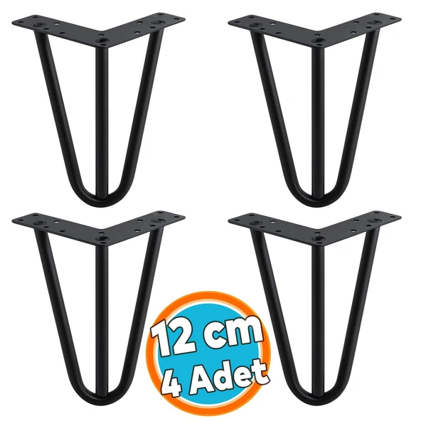 (4 Adet) Mobilya Ayağı Üçgen Modern Tasarım Koltuk Sehpa Masa TV Ünitesi Uyumlu 12 cm Siyah Metal ürün görseli 1