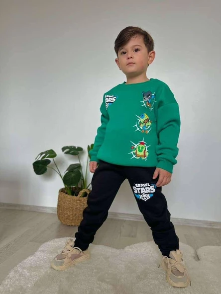 Cg Kids Brawl Stars Temalı Erkek Çocuk 3 iplik Şardonlu Alt Üst Takım Süper Kalite Kumaş Sırt Baskı Detay ürün görseli 1