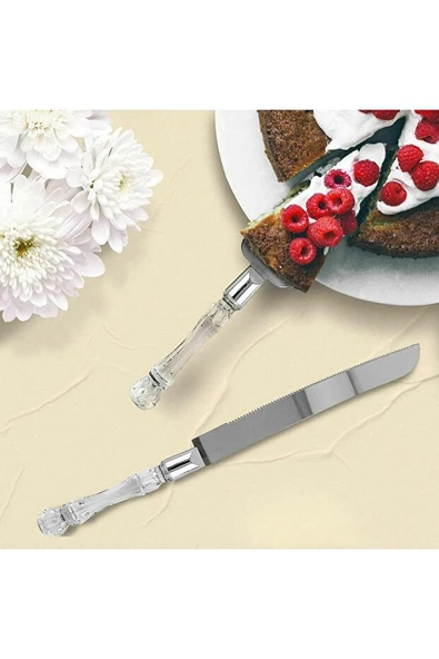 Mucit Home Kristal Saplı Pasta Servis Seti Spatula Bıçak Ikili Set ürün görseli 1
