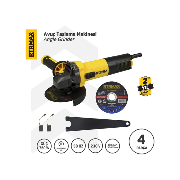 Rtrmax RTM102 Avuç Taşlama Makinası 115 mm 750 W ürün görseli 1