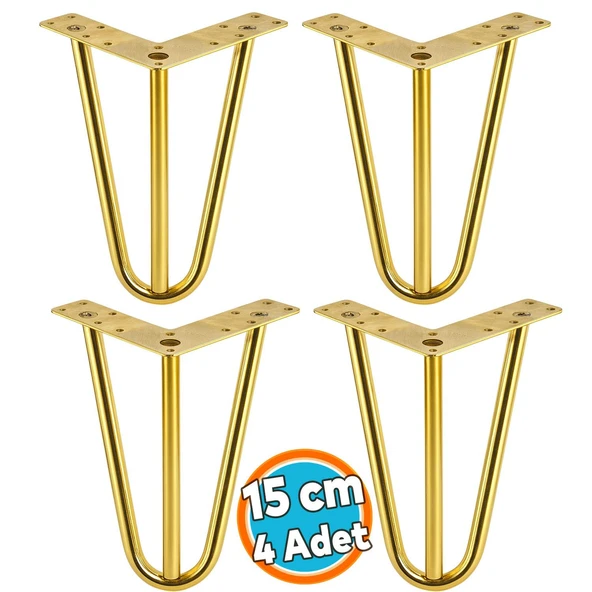 Mobilya Ayak Ayağı Üçgen Modern Tasarım Koltuk Sehpa Masa TV Ünitesi 15 cm Gold Altın Metal 4 Adet ürün görseli 1