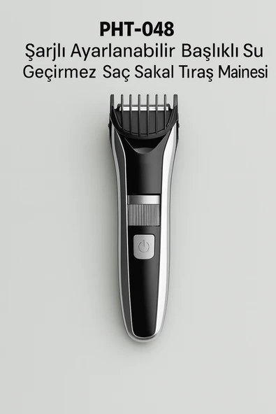 PHT048 Şarjlı Ayarlanabilir Başlıklı  Su Geçirmez Saç Sakal Tıraş Makinesi ürün görseli 1