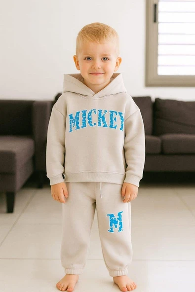 Cg Kids Mickey Süzüne Nakışlı Erkek Çocuk 3 iplik Şardonlu Alt Üst Takım Süper Kalite ürün görseli 1