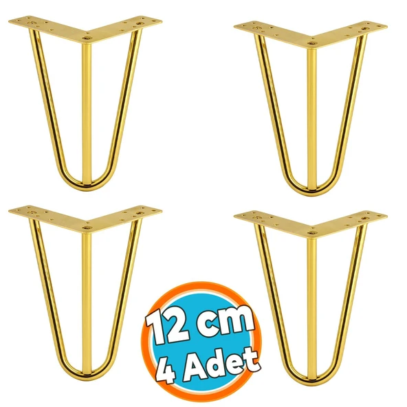 Mobilya Ayağı Üçgen Modern Tasarım Koltuk Sehpa Masa TV Ünitesi Uyumlu 12 cm Gold Altın Metal 4 Adet ürün görseli 1