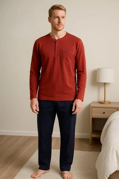 Gd Goldoremi 28301 Erkek 4 Mevsim Rahat Pamuklu Süprem Kumaş Uzun Kollu Pijama Takım ürün görseli 1
