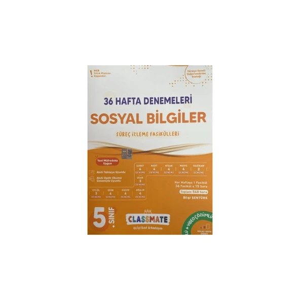 5. Sınıf Sosyal Bilimler Classmate 36 Hafta Denemeleri ürün görseli 1