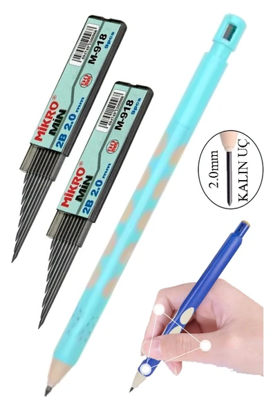 Kalın Uçlu Versatil Kalem 2.0 mm Açık Mavi 1 Adet ve 2.0 Mm Kalın Uç Siyah 2 Adet Kalın Uçlu Mekanik Kalem ürün görseli 1