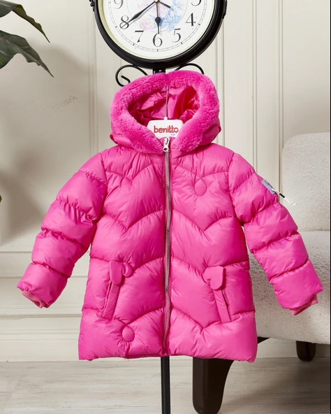 Kız Bebek Kapüşonlu Fermuarlı Şişme Mont 51351 ürün görseli 1