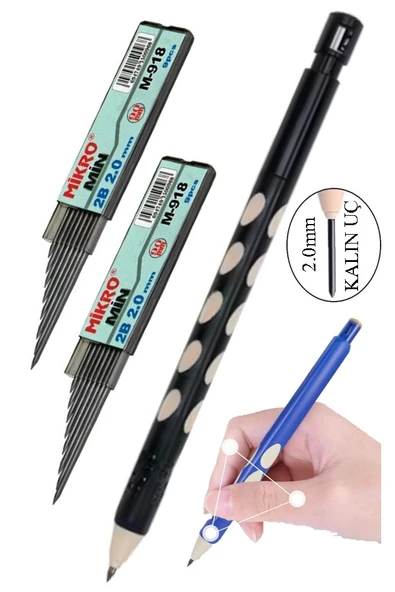 Kalın Uçlu Versatil Kalem 2.0 mm Siyah 1 Adet ve 2.0 Mm Kalın Uç Siyah 2 Adet Kalın Uçlu Mekanik Kalem ürün görseli 1