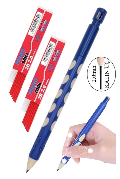 Kalın Uçlu Versatil Kalem 2.0 mm Mavi 1 Adet ve 2.0 Mm Kalın Uç Kırmızı 2 Adet Kalın Uçlu Mekanik Kalem ürün görseli 1