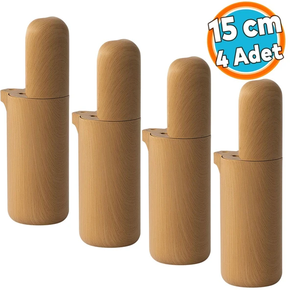 Mobilya Kanepe Koltuk Baza Yükseltme Ayağı Kayın Bej Renk Sert Plastik Ayak 15 cm 4 Adet ürün görseli 1