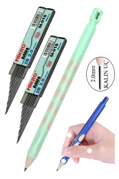 Kalın Uçlu Versatil Kalem 2.0 mm Açık Yeşil 1 Adet ve 2.0 Mm Kalın Uç Siyah 2 Adet Kalın Uçlu Mekanik Kalem ürün görseli 1