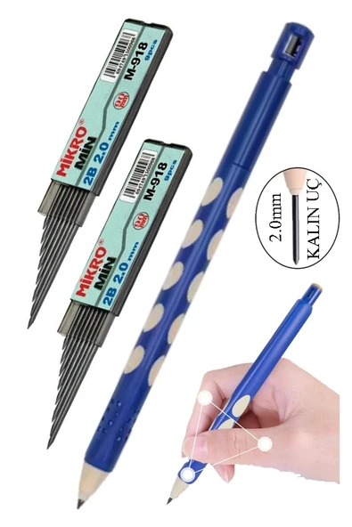 Kalın Uçlu Versatil Kalem 2.0 mm Mavi 1 Adet ve 2.0 Mm Kalın Uç Siyah 2 Adet Kalın Uçlu Mekanik Kalem ürün görseli 1