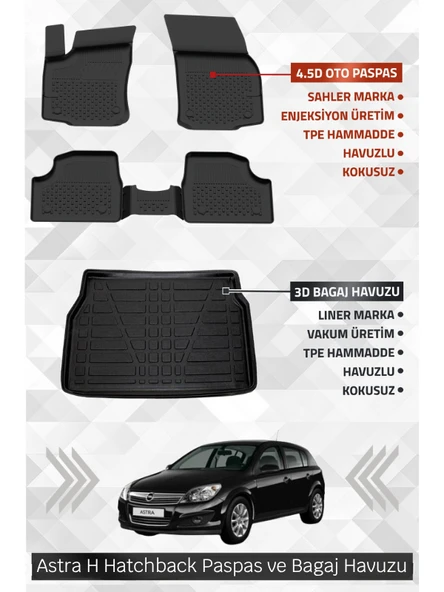 Sahler Opel Astra H Hatchback Uyumlu 4.5D Premium Havuzlu Oto Paspas Ve Liner Marka 3D Bagaj Havuzu ürün görseli 1
