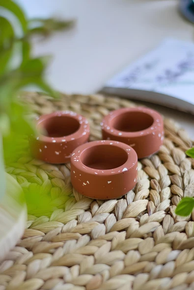Betonmall El Yapımı Terracotta Beton Tealight Mumluk 3'lü Set  Dekoratif Şamdan, Yüzük Tabağı ürün görseli 1