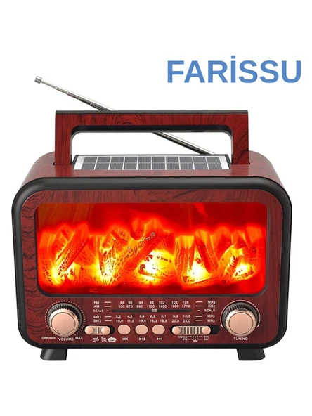 FP-2393S Retro Tasarımlı Alev Işıklı Bluetooth Hoparlör Güneş Enerjili, Radyo, Usb, Tf Kart Destekli ürün görseli 1