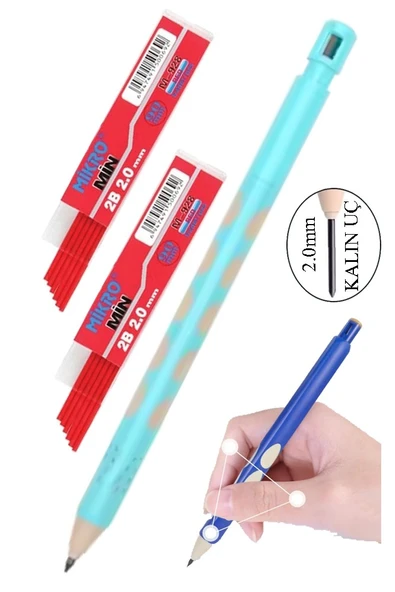 Kalın Uçlu Versatil Kalem 2.0 mm Açık Mavi 1 Adet ve 2.0 Mm Kalın Uç Kırmızı 2 Adet Kalın Uçlu Mekanik Kalem ürün görseli 1