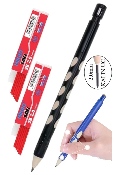 Kalın Uçlu Versatil Kalem 2.0 mm Siyah 1 Adet ve 2.0 Mm Kalın Uç Kırmızı 2 Adet Kalın Uçlu Mekanik Kalem ürün görseli 1