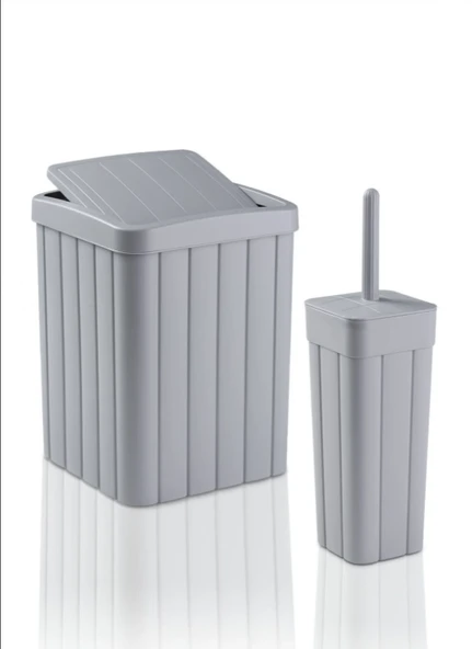 2'li Banyo Seti - 10L Pırpır Kapaklı Çöp Kovası Ve Wc Fırçalık ürün görseli 1
