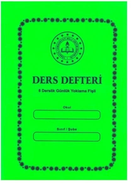 Ders Defteri 8 derslik Günlük Yoklamalı Plastik kapak yeşil 200 sayfa ürün görseli 1