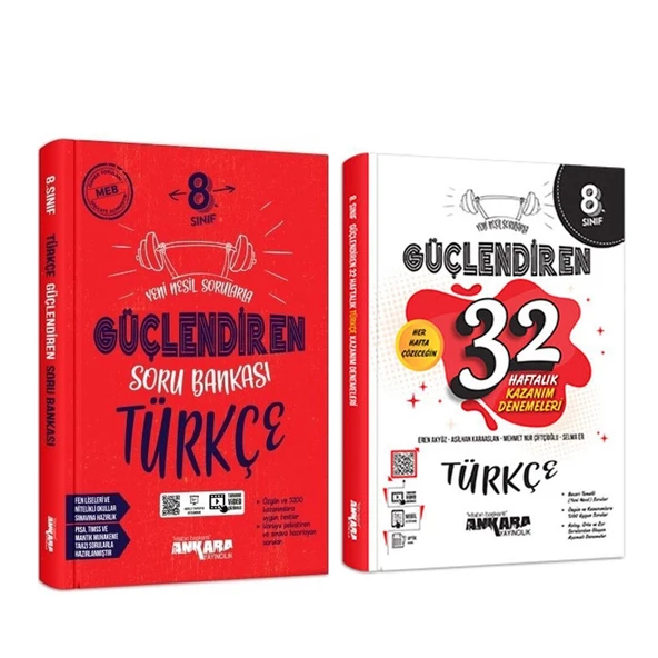 Ankara Yayıncılık 8.Sınıf Türkçe Güçlendiren Soru Bankası ve 32 Haftalık Deneme Seti 2 Kitap ürün görseli 1