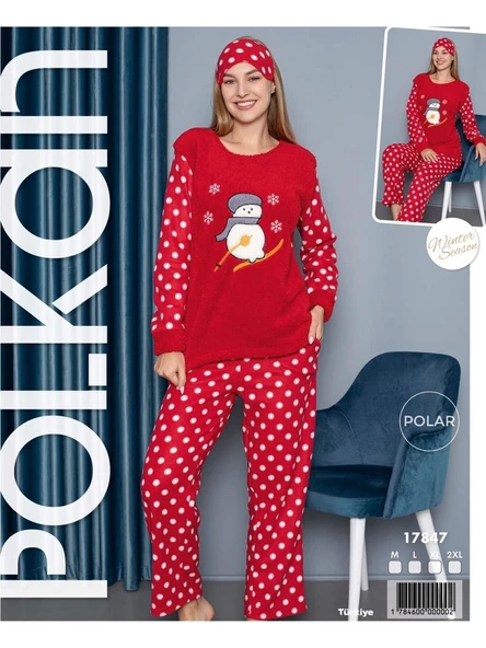 Polkan 17847 Polar Kırmızı Puanlı Kardan Adam Pijama Takım ürün görseli 1
