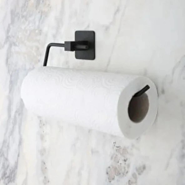 OLLEVRA Kendiliğinden Yapışkanlı Siyah Paslanmaz Metal Rulo Havluluk Aparat ürün görseli 1
