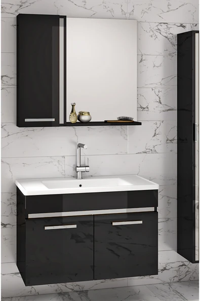 Alfa Banyo Gold Siyah Gri 65 cm Mdf-Lavabolu Banyo Dolabı Seti ürün görseli 1