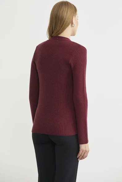 Maskülen Kruvaze Triko Ceket - Bordo - Resim 6