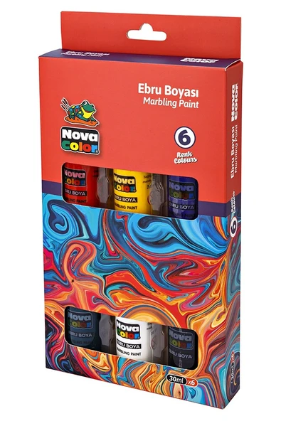 Ebru Boyası 6 Renk Nova Color 1 Paket Damlalıklı Canlı Renkli 30 ml X 6 lı Ebruli Boyama Seti ürün görseli 1
