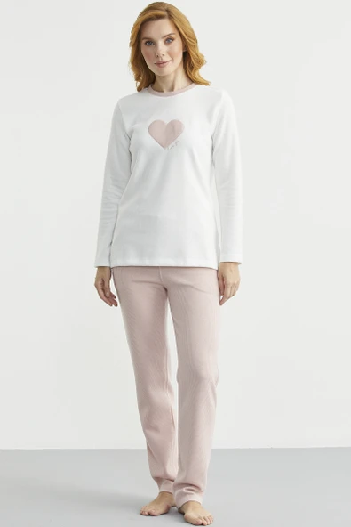 Kışlık Yumuşak Dokulu Fitilli Pijama Takım - Pembe ürün görseli 1