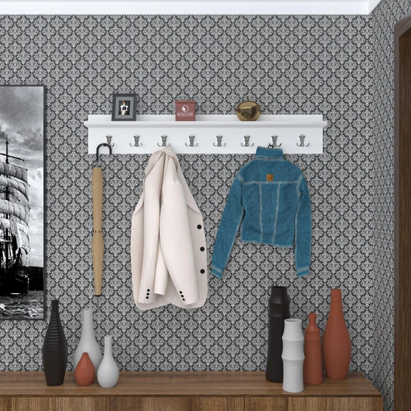 Kenzlife elbise askılığı askılık vettini100 byz 20*100*12 metal gri 8 adet askı portmanto ürün görseli 1