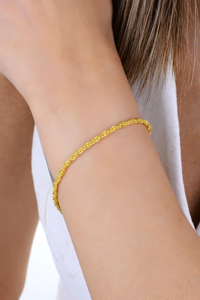 Gümüş altın yaldızlı top zincir detaylı burgulu İtalyan bileklik SGTL12943GOLD ürün görseli 1