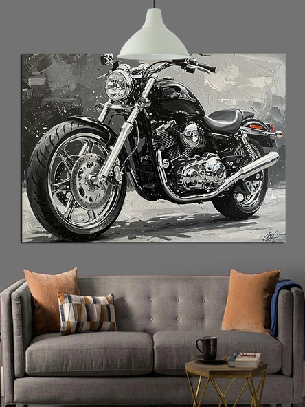 PTTAVM: Harley Davidson Motosiklet Klasik Dekoratif Kanvas - Mdf