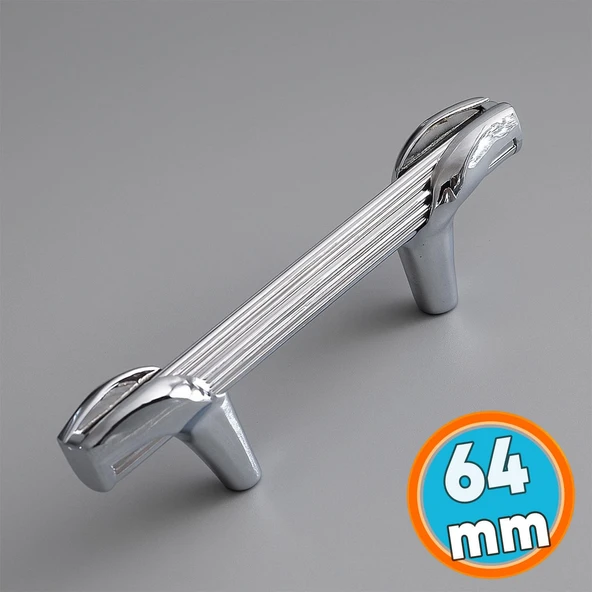 Mobilya Mutfak Dolabı Çekmece Kulpları Dolap Kapak Kulpu Kulbu Krom Renk 64 mm Metal Kulp ürün görseli 1