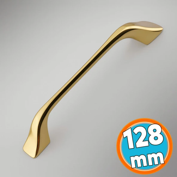 Mobilya Çekmece Mutfak Dolabı Dolap Kapak Kulpları Kulb Metal Parlak Altın Gold Kulp 128 mm ürün görseli 1