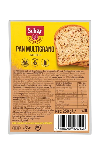 Schar Pan Multigrano Glutensiz Ketenli Ayçekirdekli Ekmek 250 gr (8 ADET) ürün görseli 1