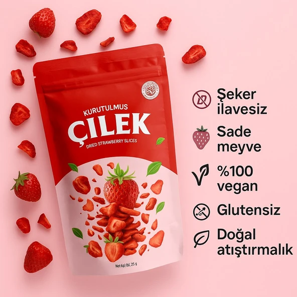 ASELYA DOĞAL KURUTULMUŞ ÇİLEK DİLİMLERİ - KATKISIZ, ŞEKERSİZ, %100 MEYVE, VEGAN ürün görseli 1