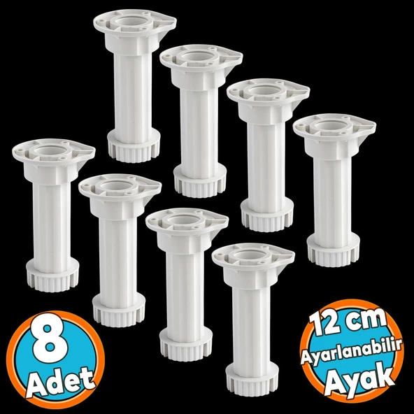 Ayarlanabilir Plastik Ayak Dolap Mobilya Tezgah Yükseltici Yükseltme Ayağı Ayakları 8 Adet 12 Cm ürün görseli 1
