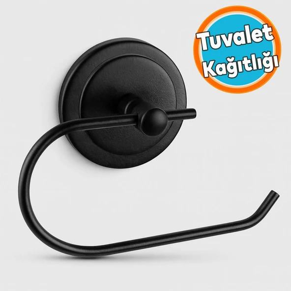 Metal Yapışkanlı Tuvalet Kağıtlık Aparat Açık WC Kağıt Standı Havluluk Paslanmaz Metal Sağlam Siyah ürün görseli 1